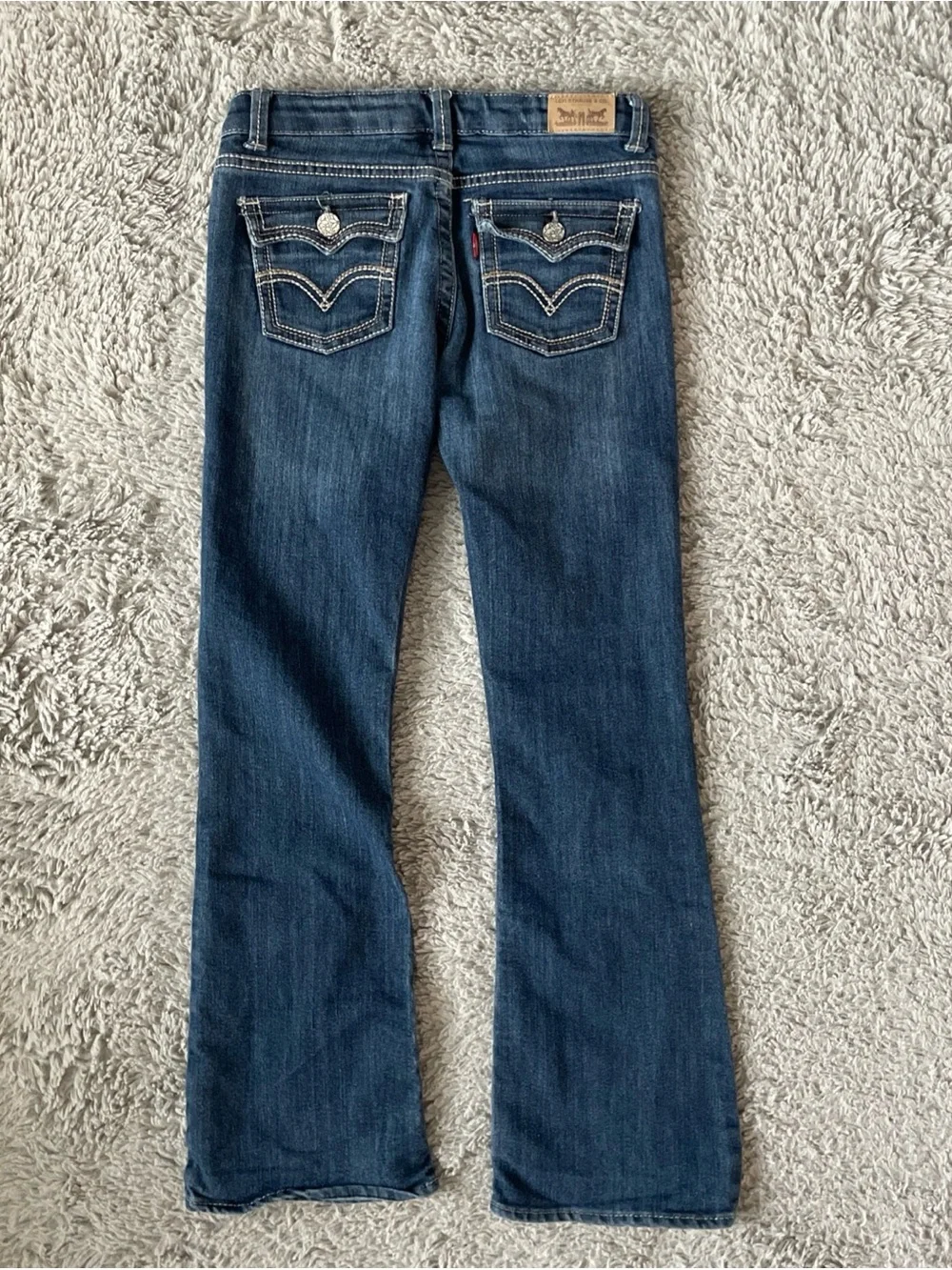 Levi's Boot Cut Dark Wash Girls Sz 10R Adjustable Waist Flap Pockets Flare